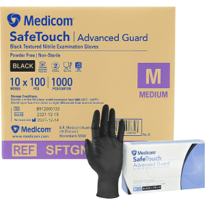 Medicom Nitrile Exam Gloves Black – Powder-Free, Bulk Pack (Medium, Large, XL)