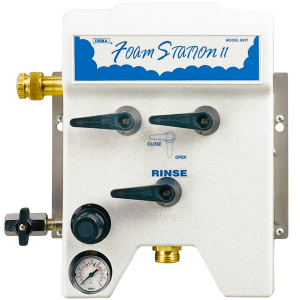 DEMA 693T Foam Station 2 wall-mounted compressed air foamer with three ball valves