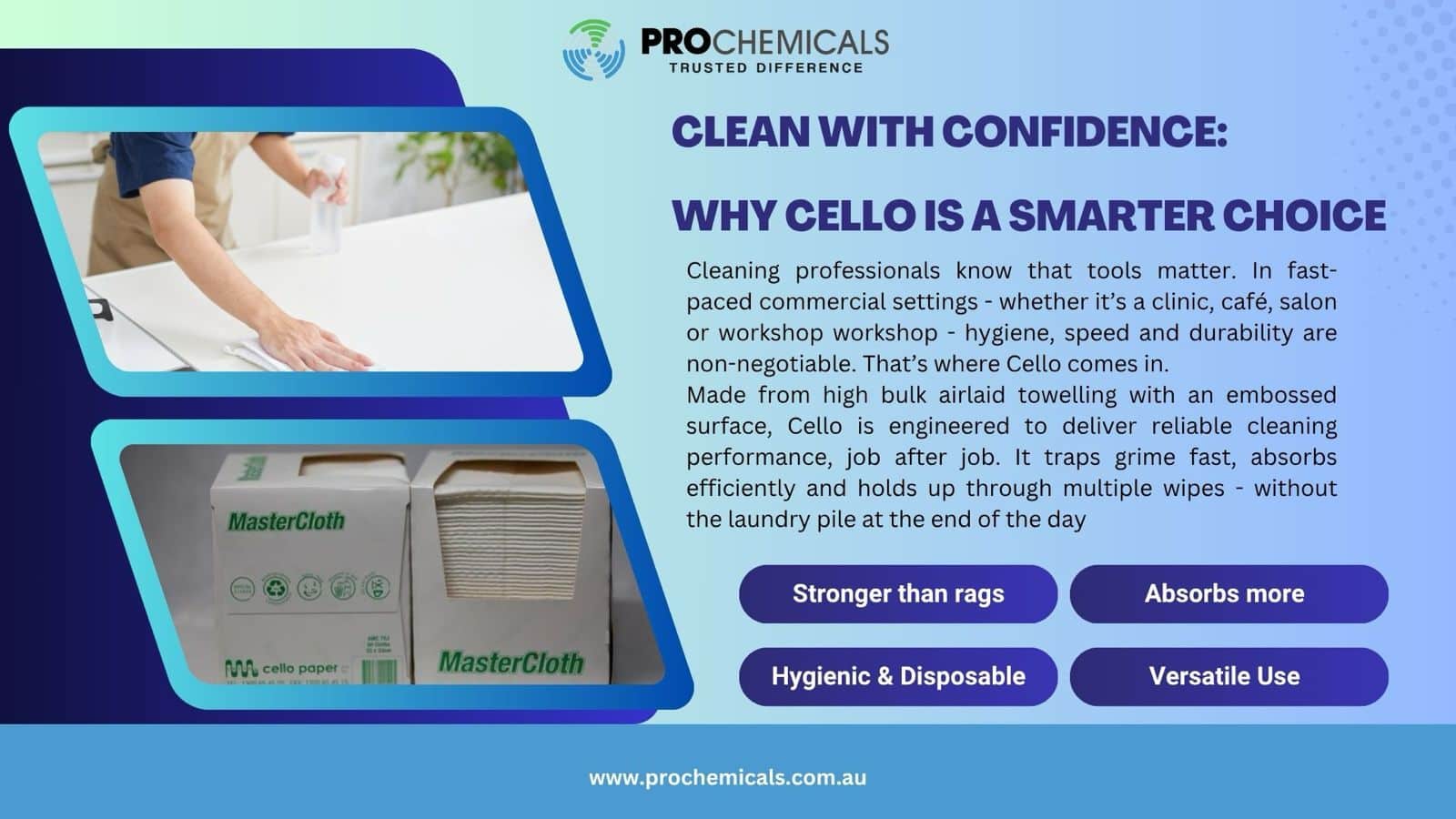 Cello single-use commercial cleaning wipes